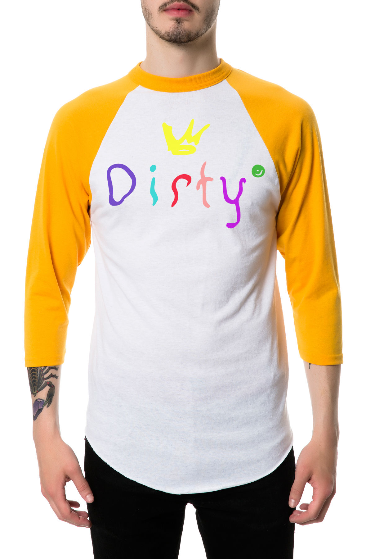 The Dirty C Raglan in Gold and White (Gold Sleeves)