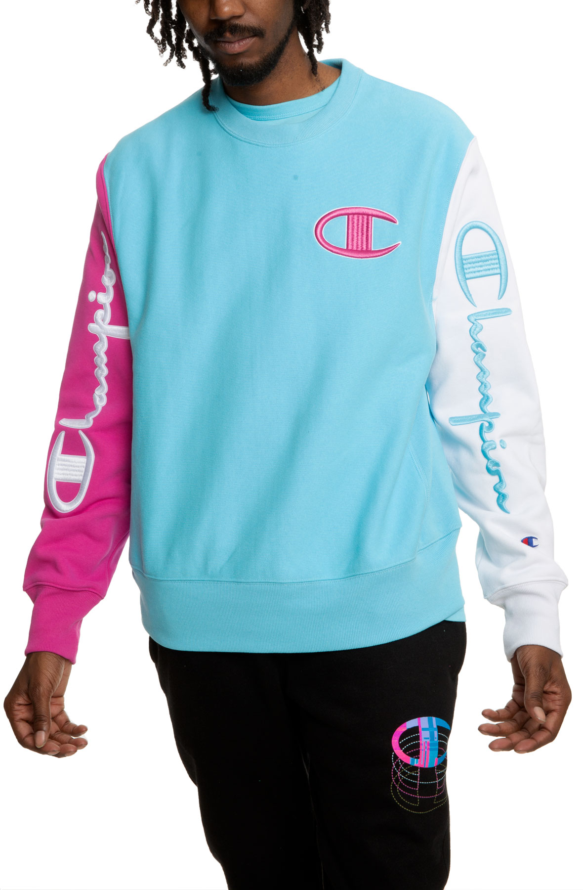 Champion reverse weave colorblock hoodie blue cheap