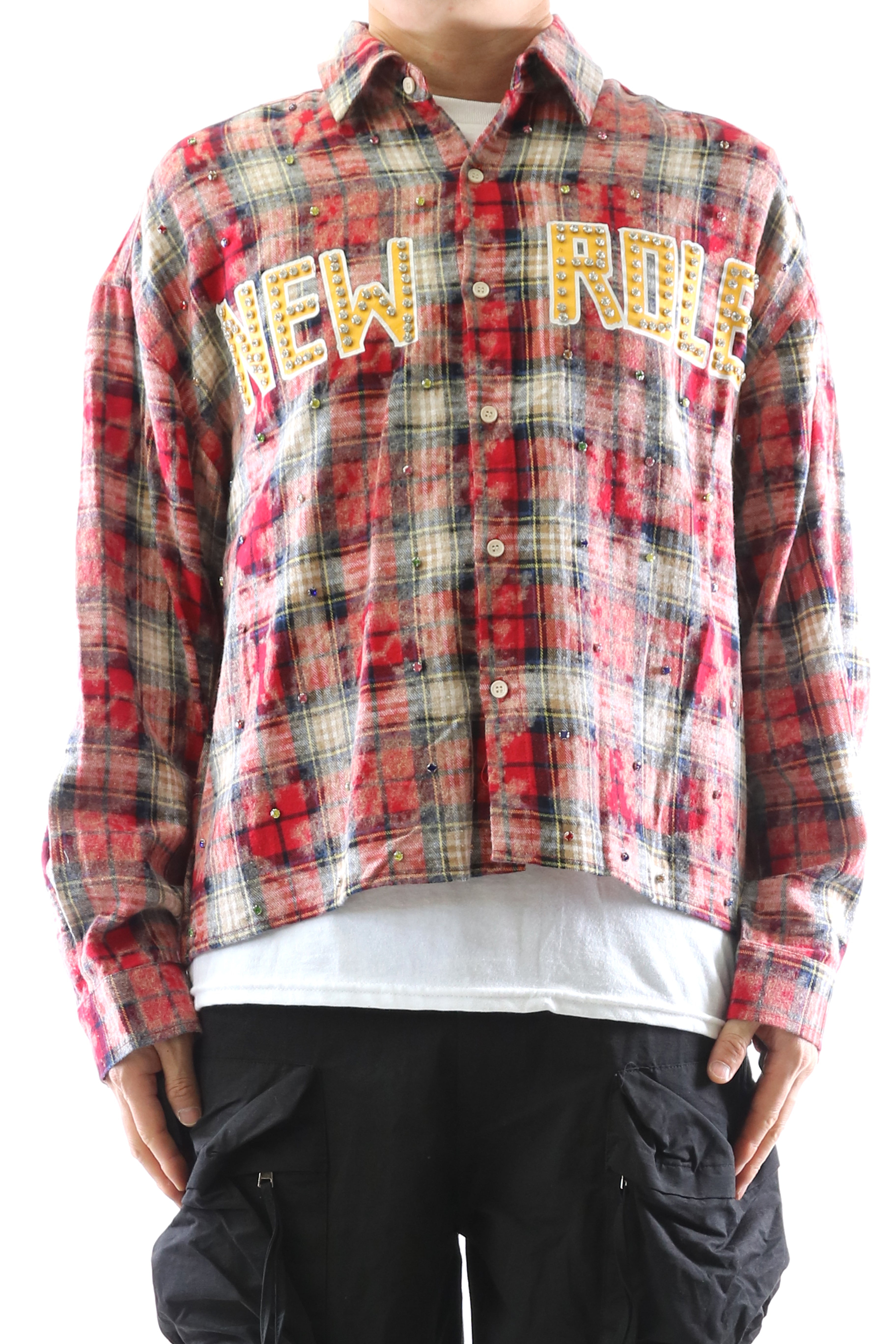 OBLIVION Long Sleeve Washed Flannel Crop Top Button Down Shirt