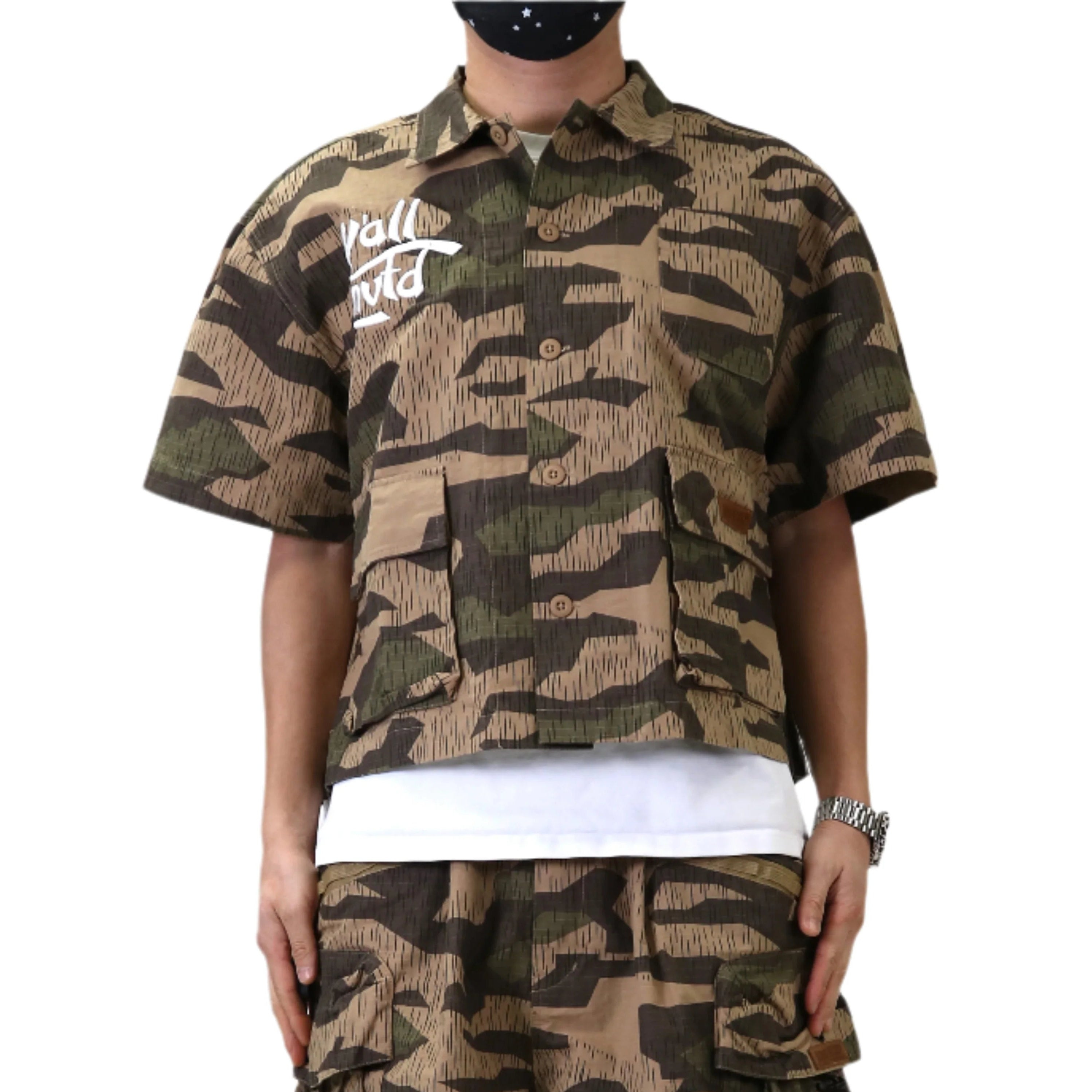 KILO Fine Ripstop Twill Boxy Cut Crop Top Short sleeve Buttondown Shirt