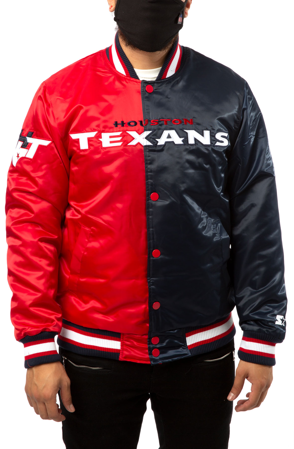 Texans Jacket Houstan Starter Hooded Half Zip Pullover Jacket BLACK w BLUE  Small