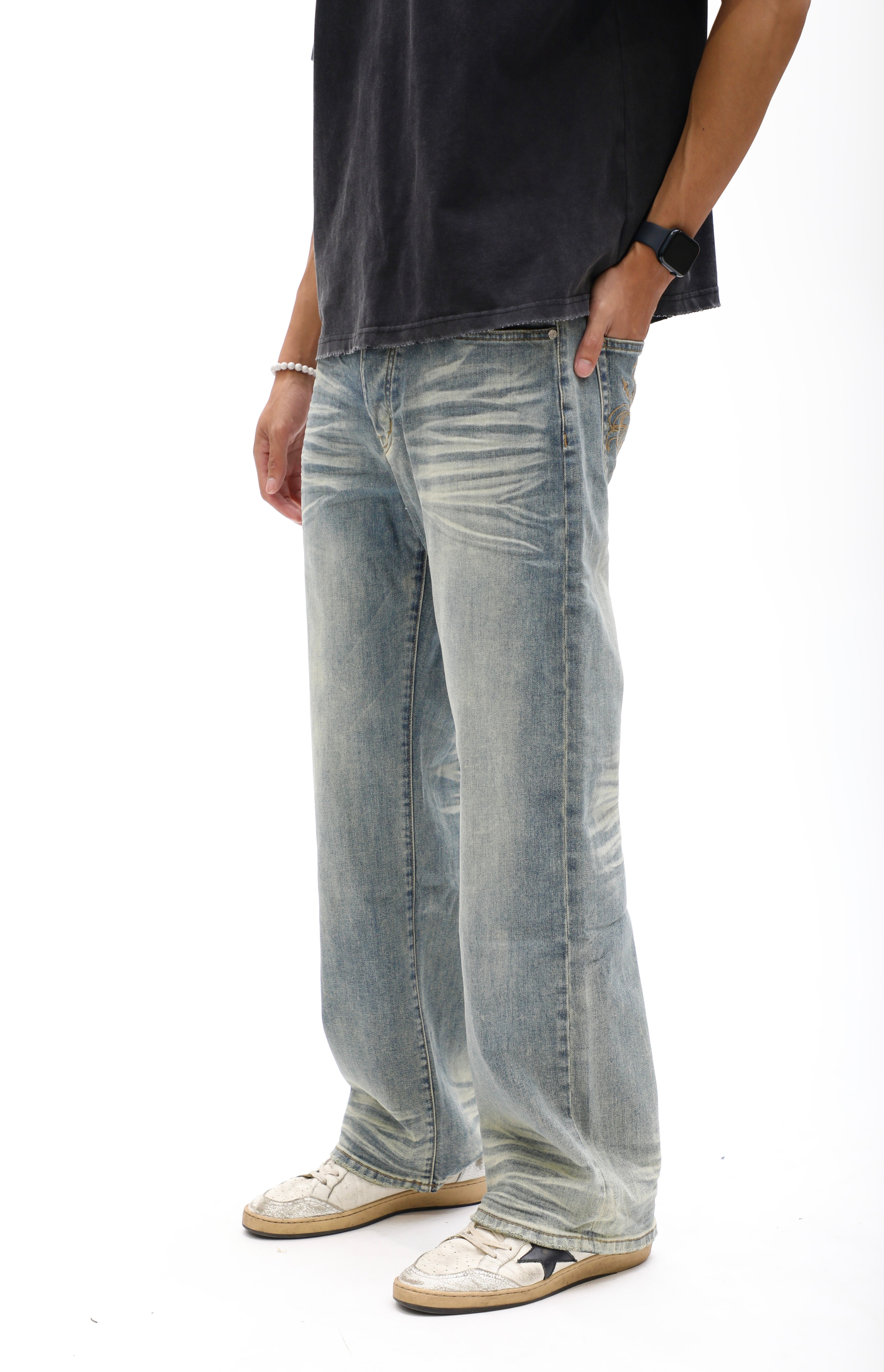 Light Beige Wash Straight Leg Denim