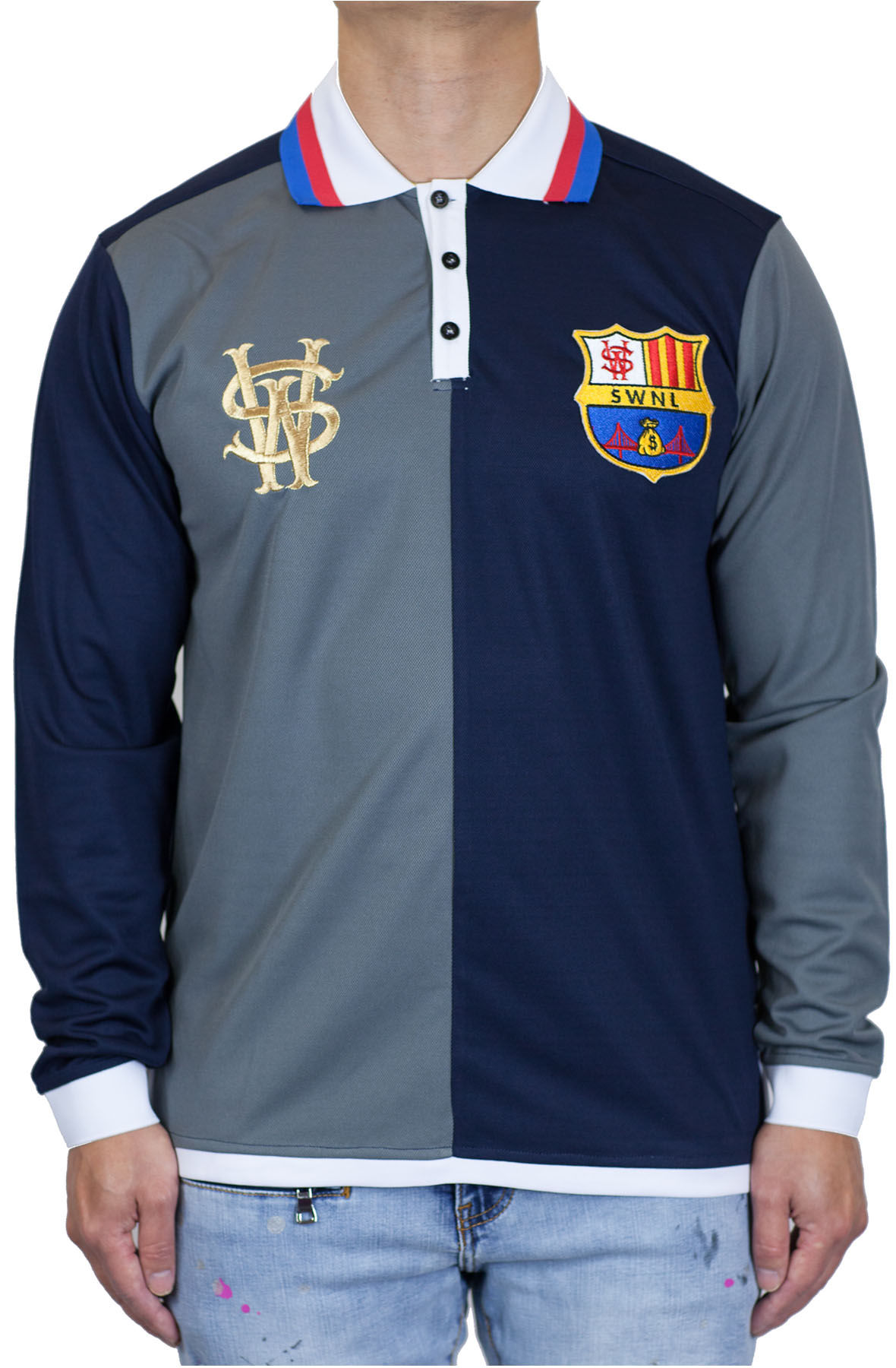 Stay Winning Long Sleeve Navy Blue Soccer Polo Tee