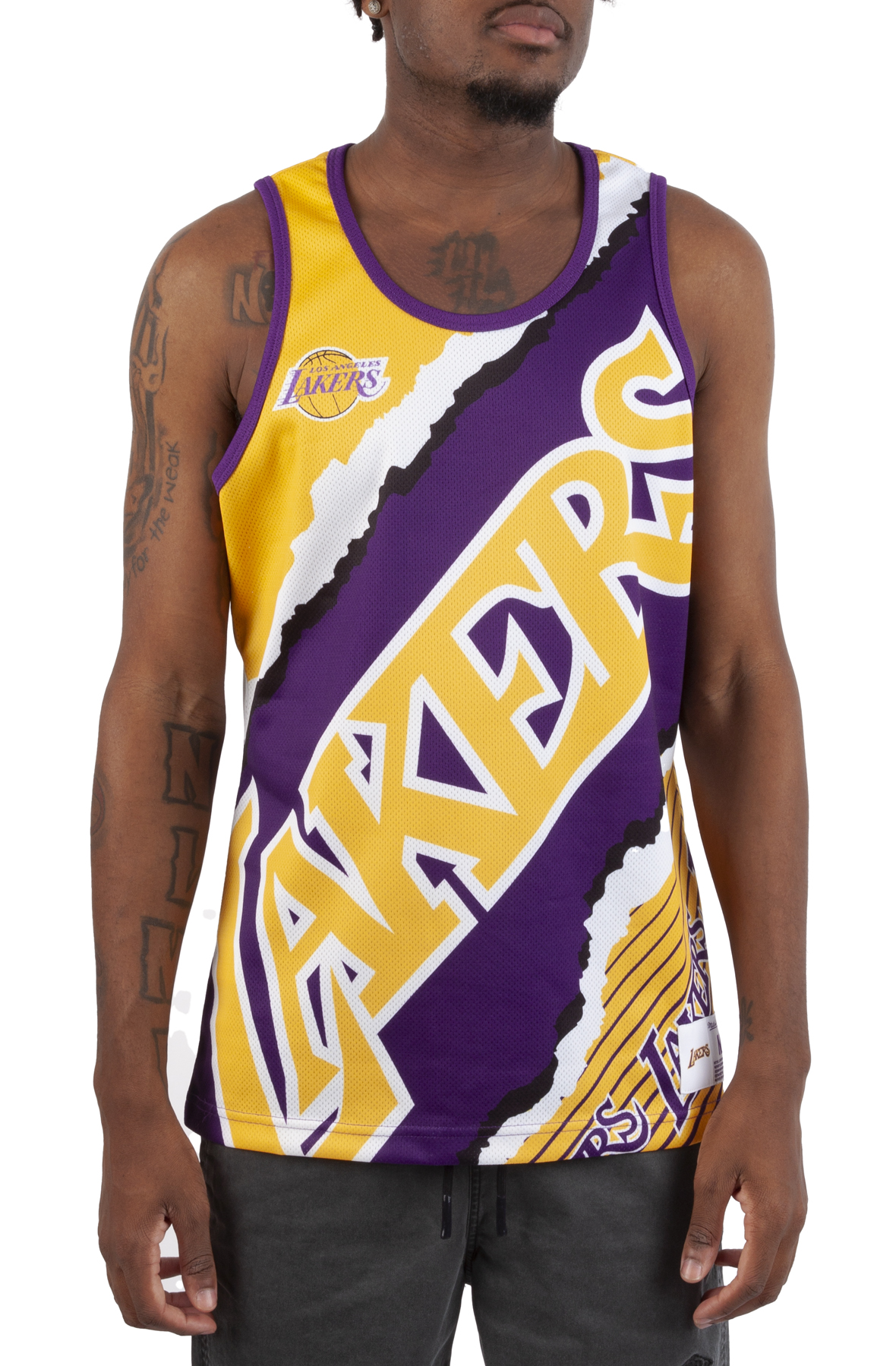Los Angeles Lakers Black Mesh Crew Neck T-Shirt By Mitchell & Ness - Mens