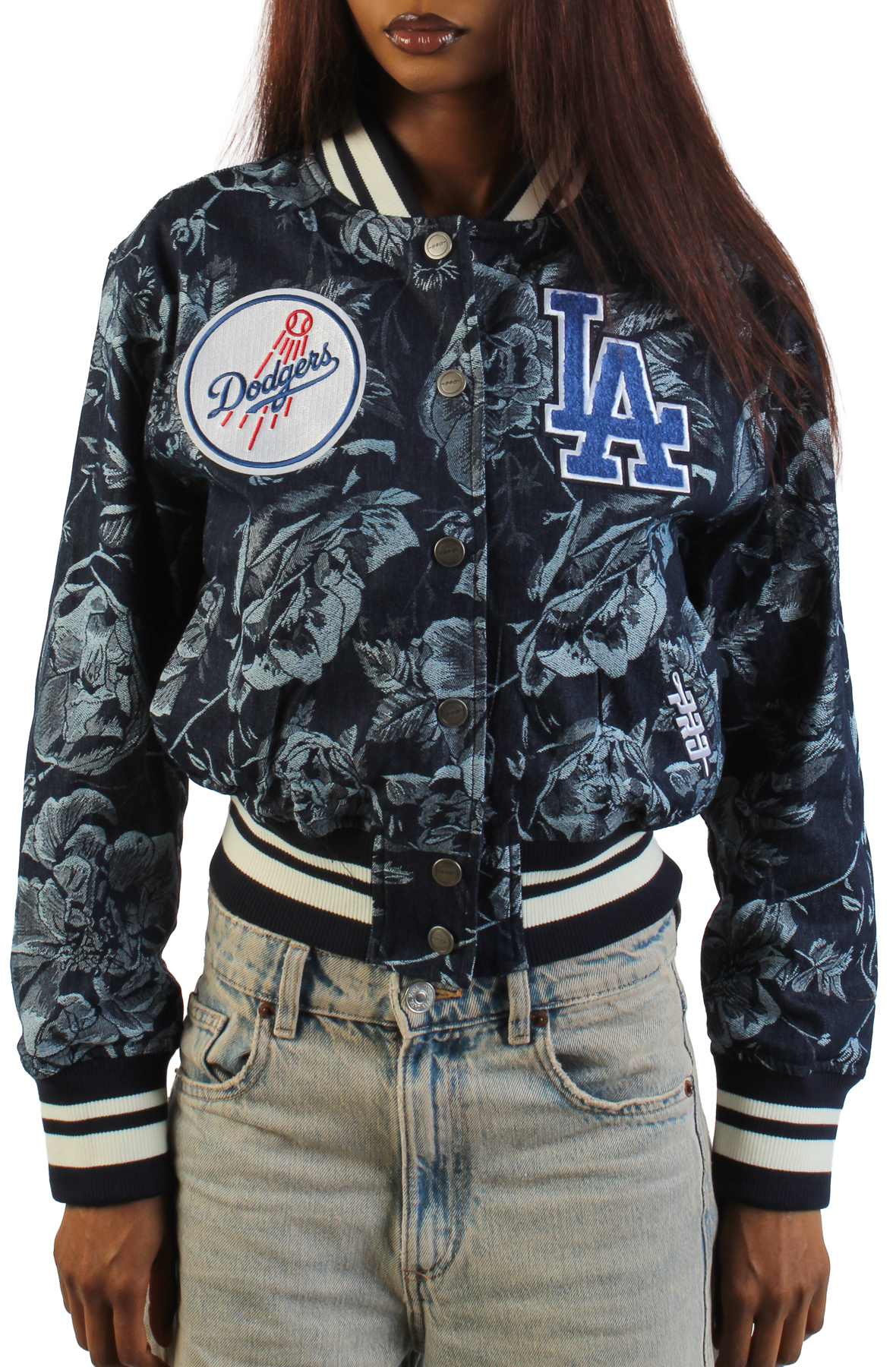 MLB Los Angeles Dodgers Floral Denim Cropped Jacket