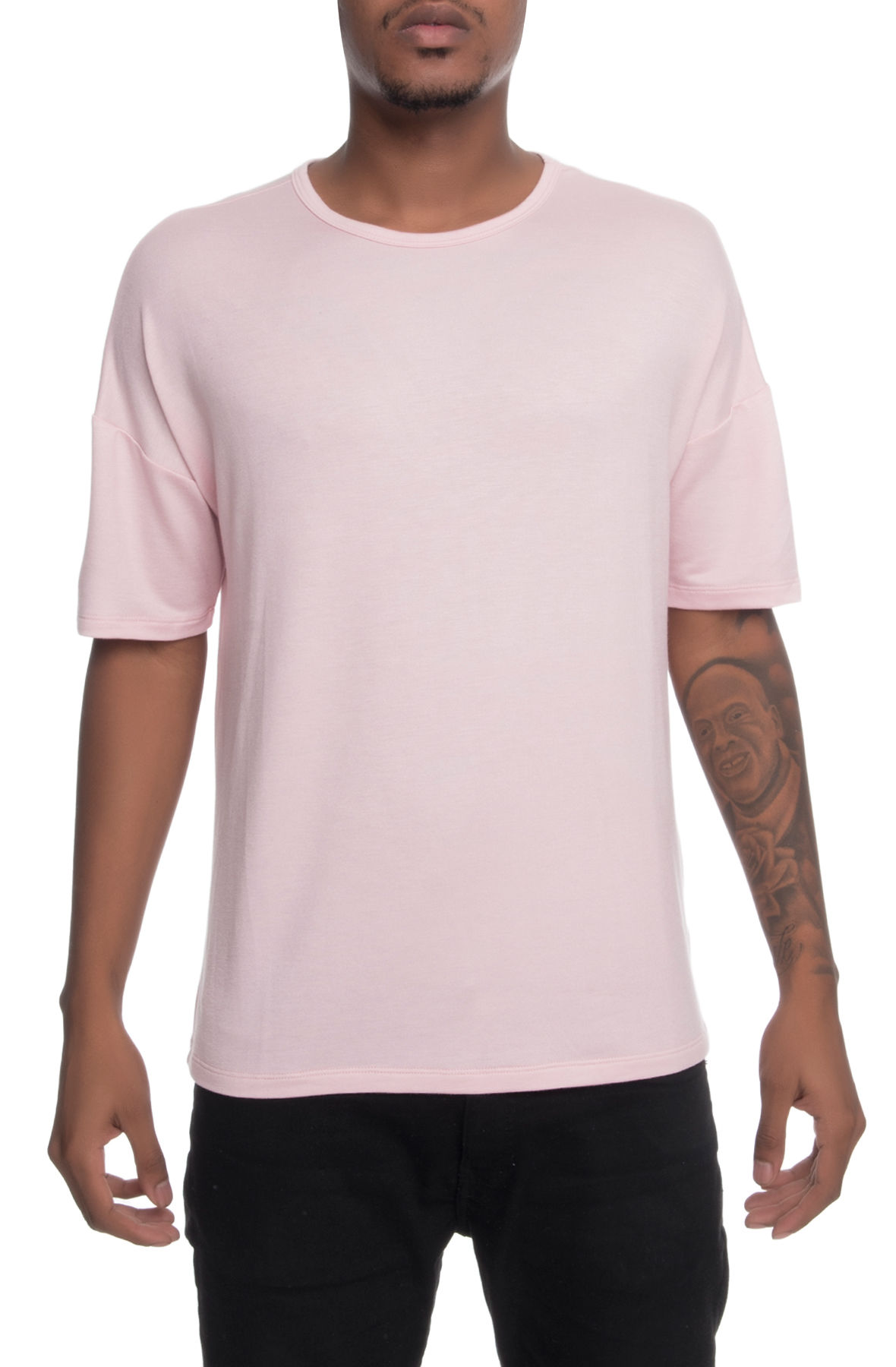 The Drop Shoulder Box Fit French Terry Tee in Pink