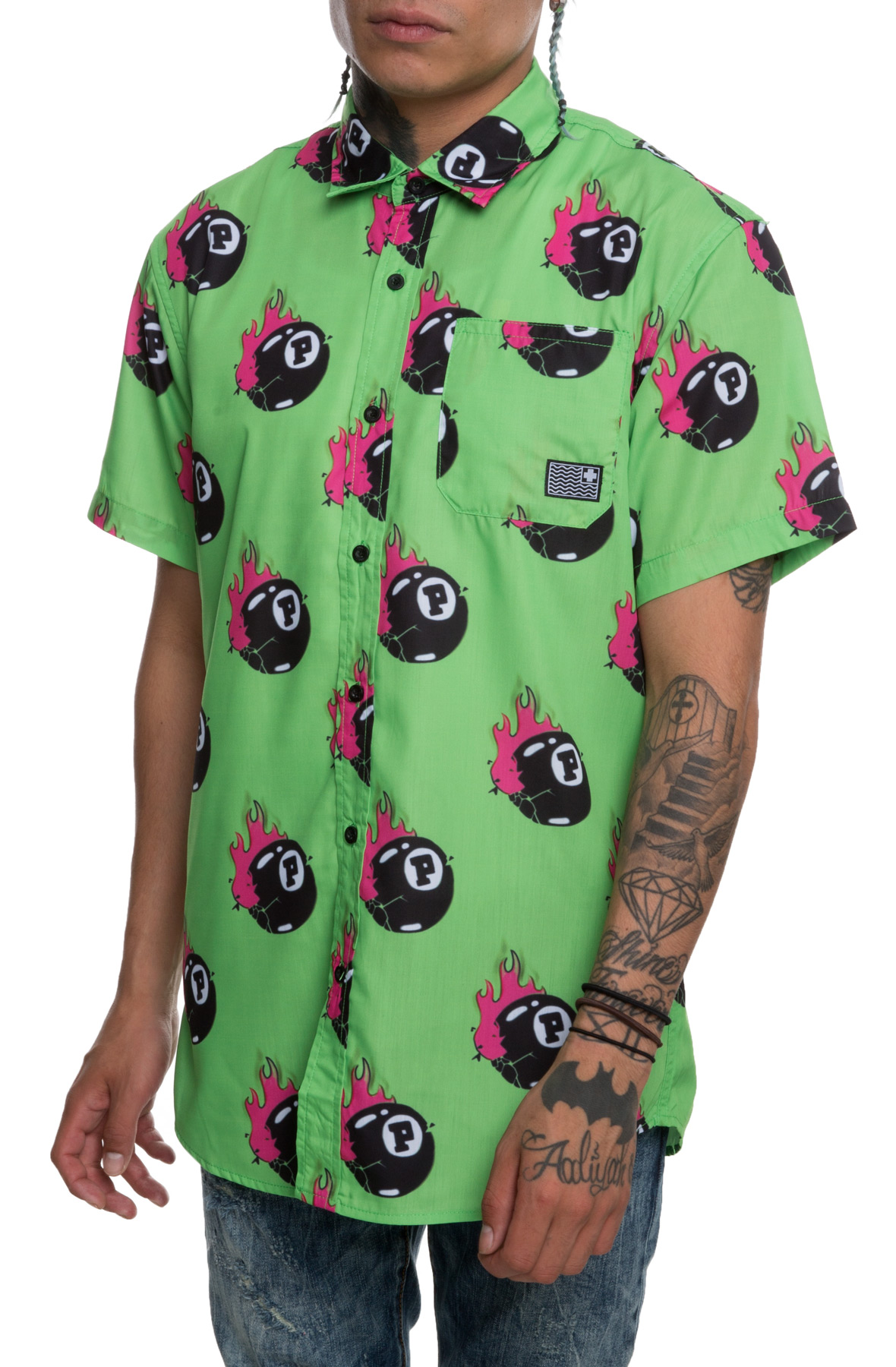 Pink Dolphin - 8BALL FLAMES BUTTON UP - Pink