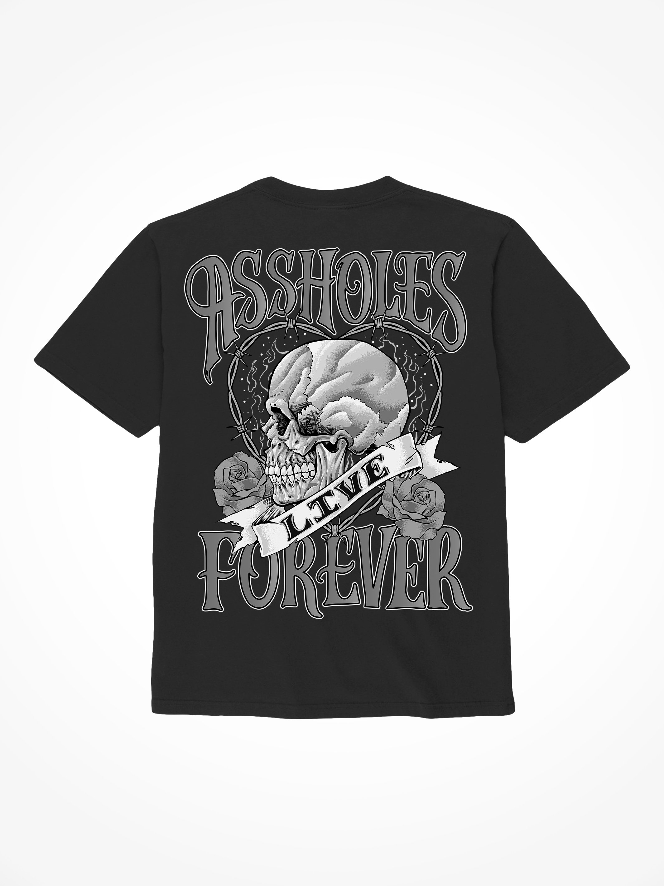 ALF Skull Heart Greyscale - Black T-Shirt