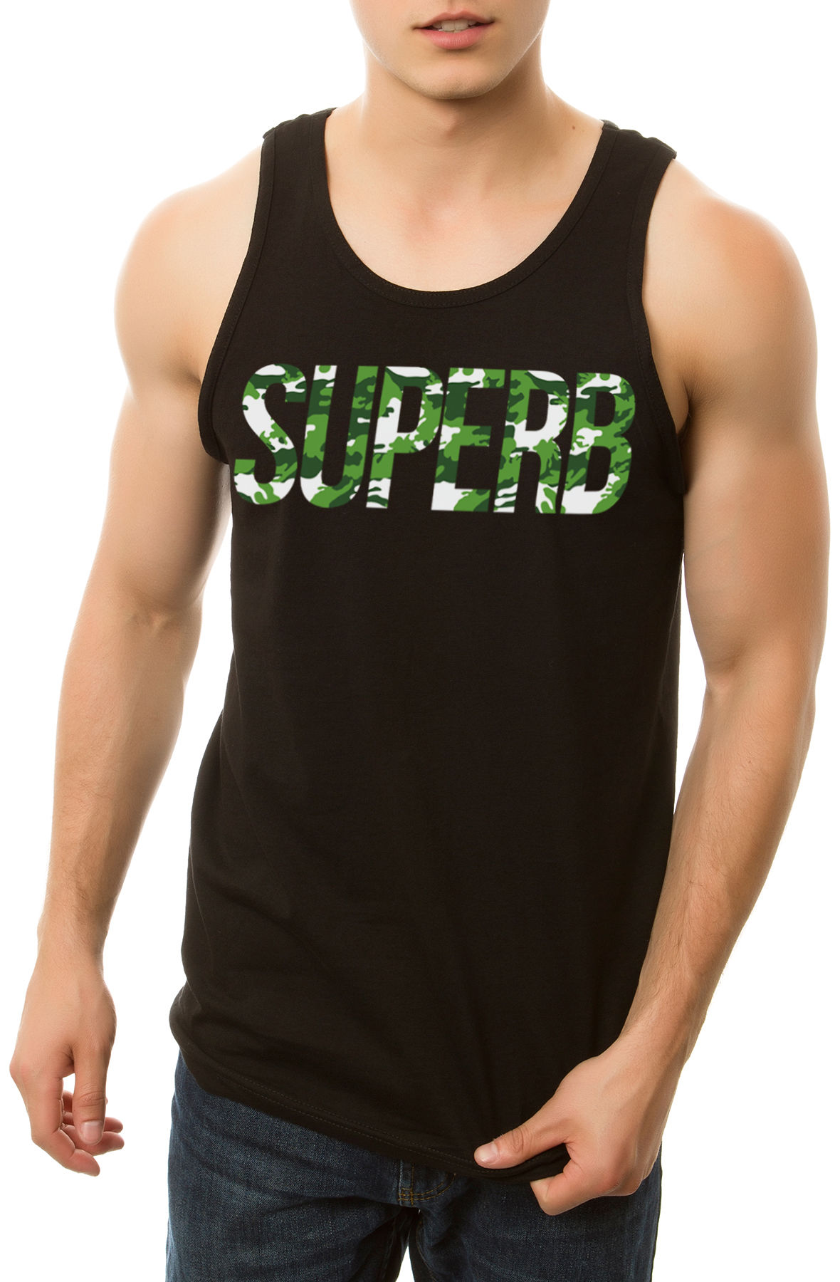 The Slanted Camo Tank Top in Black