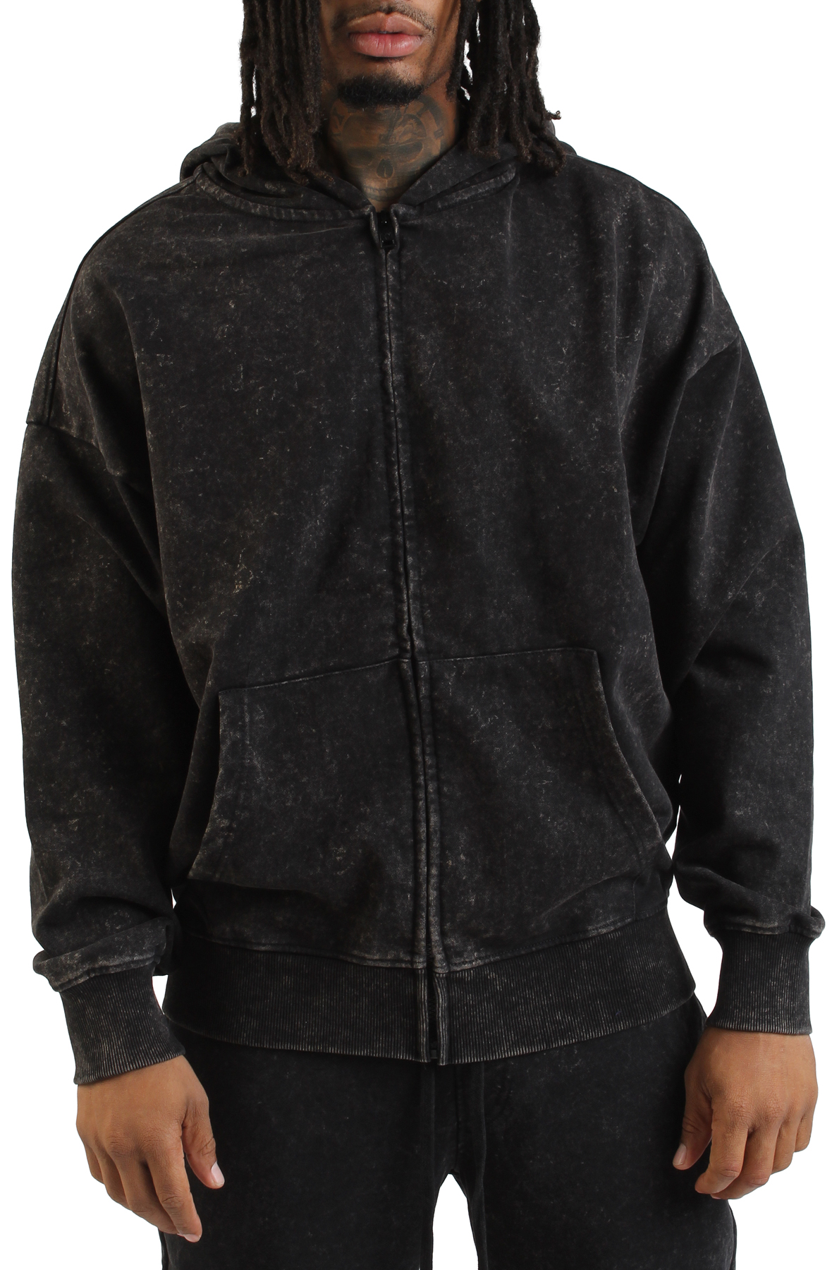 Cropped Fz Zip-Up Hoodie Mineral Washed