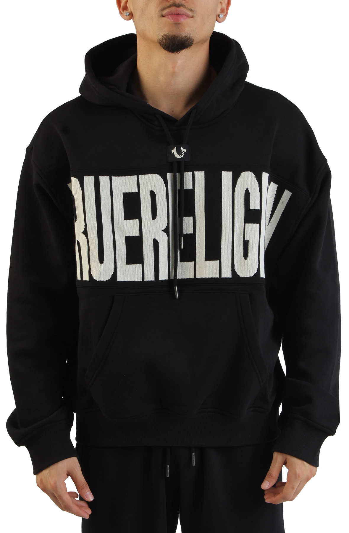 Knit Logo Panel Boxy Hoodie