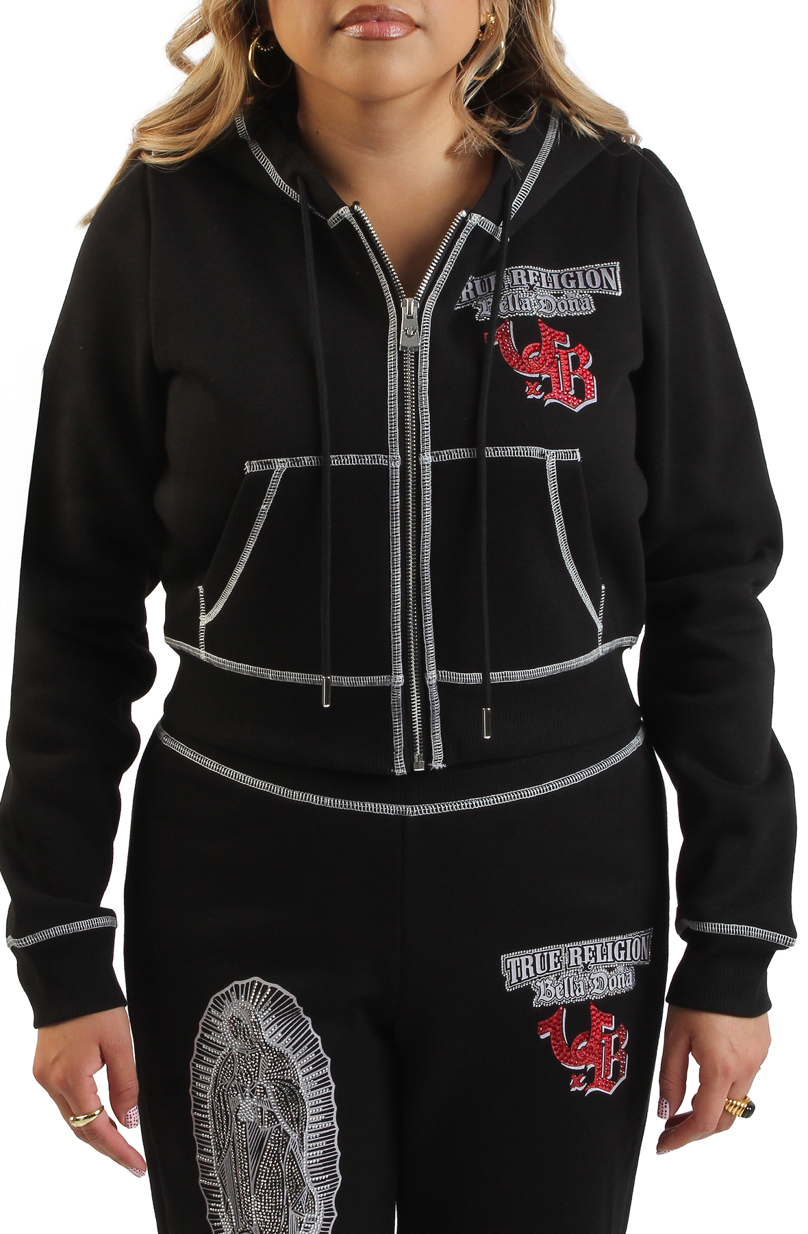 True Religion X Bella Dona Crystal Shrunken Zip Hoodie