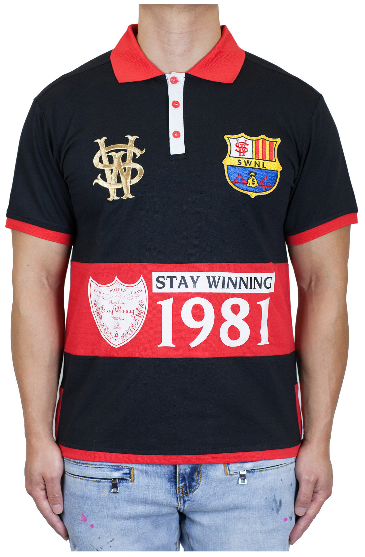 Stay Winning Black/Red Soccer Polo Tee