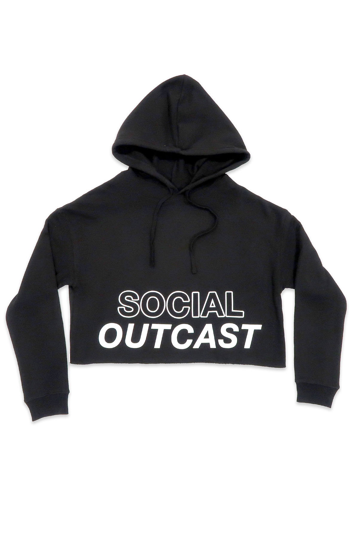 Social Outcast Crop Hoodie in Black and White