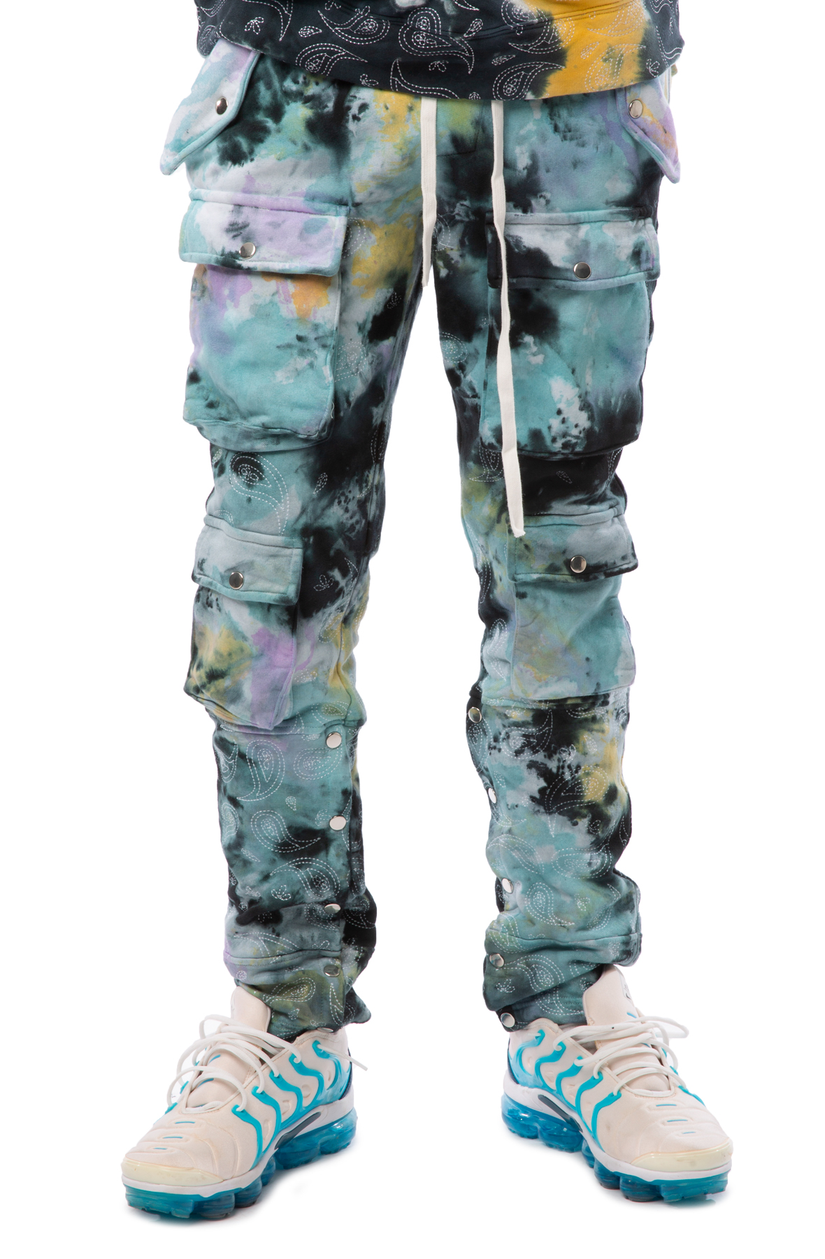 Olive Paisley Embroidered Cargo Joggers