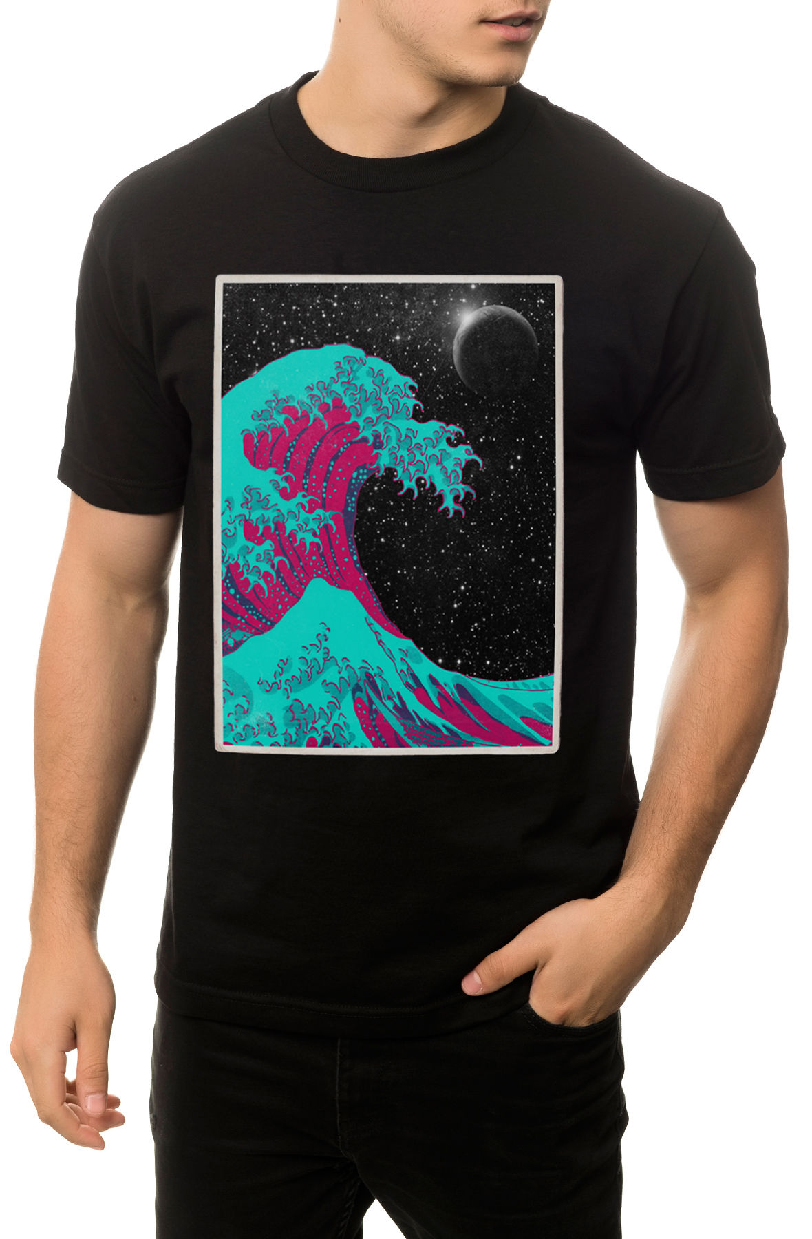 The Hokusai Wave Neon Tee in Black