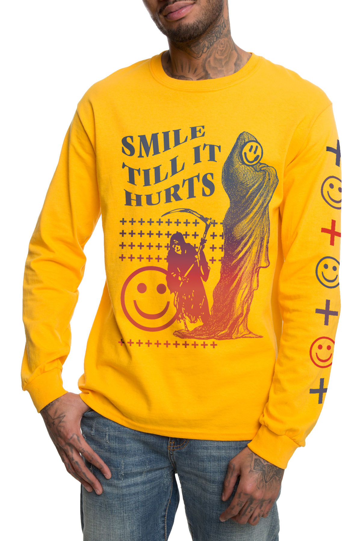 The Smile Till It Hurts Long Sleeve Tee in Gold