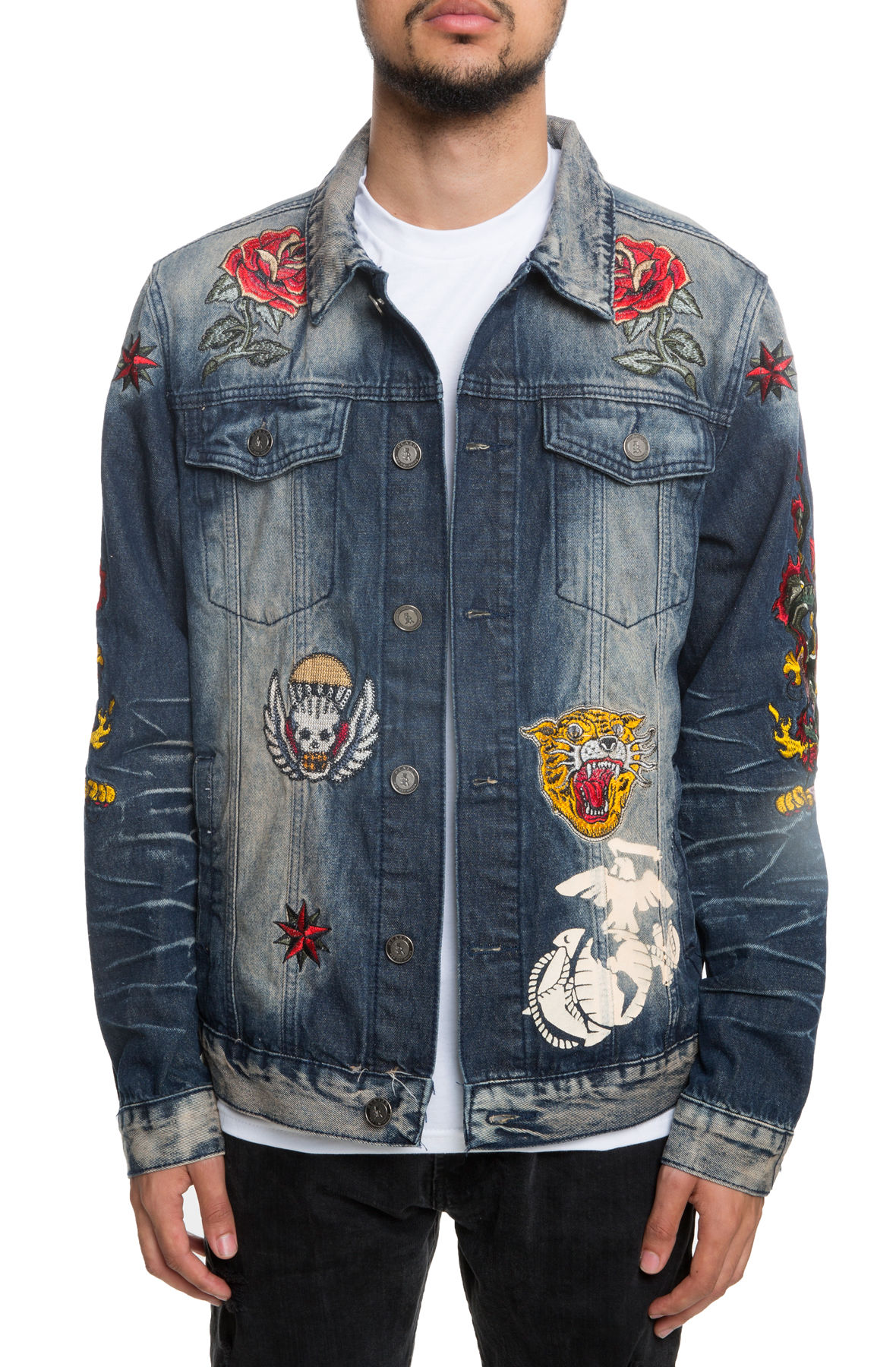 distressed blue denim jacket