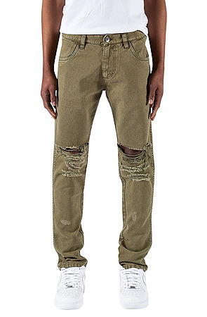 military olive ripped tapered denim jeans