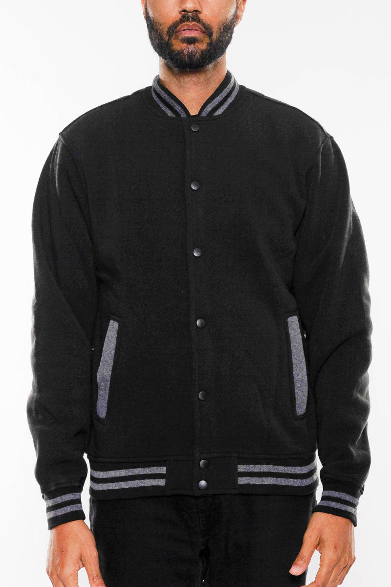 Striped Fleece Varsity Jacket