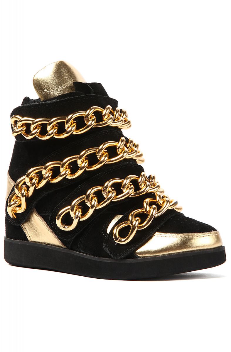 Populær forkæle Problemer JEFFREY CAMPBELL The Almost Chain Sneaker in Black Suede and Gold  ALMOST-CHAIN-BLK-GLD - Karmaloop
