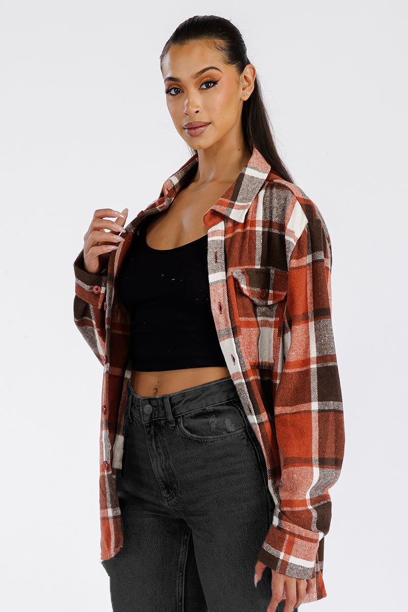 WEIV Boyfriend Oversized Soft Flannel Shacket FL502-RUST - Karmaloop