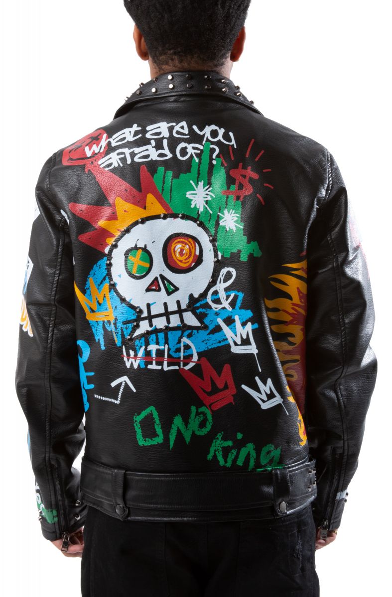 REBEL MINDS Skull Flames Biker Jacket 612-555BLK - Karmaloop