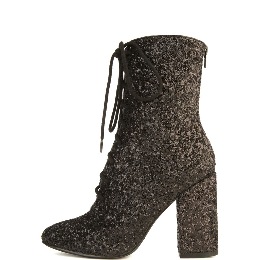 black glitter lace up boots