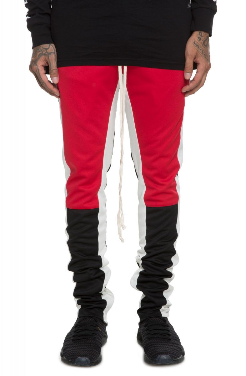 red black and white track pants