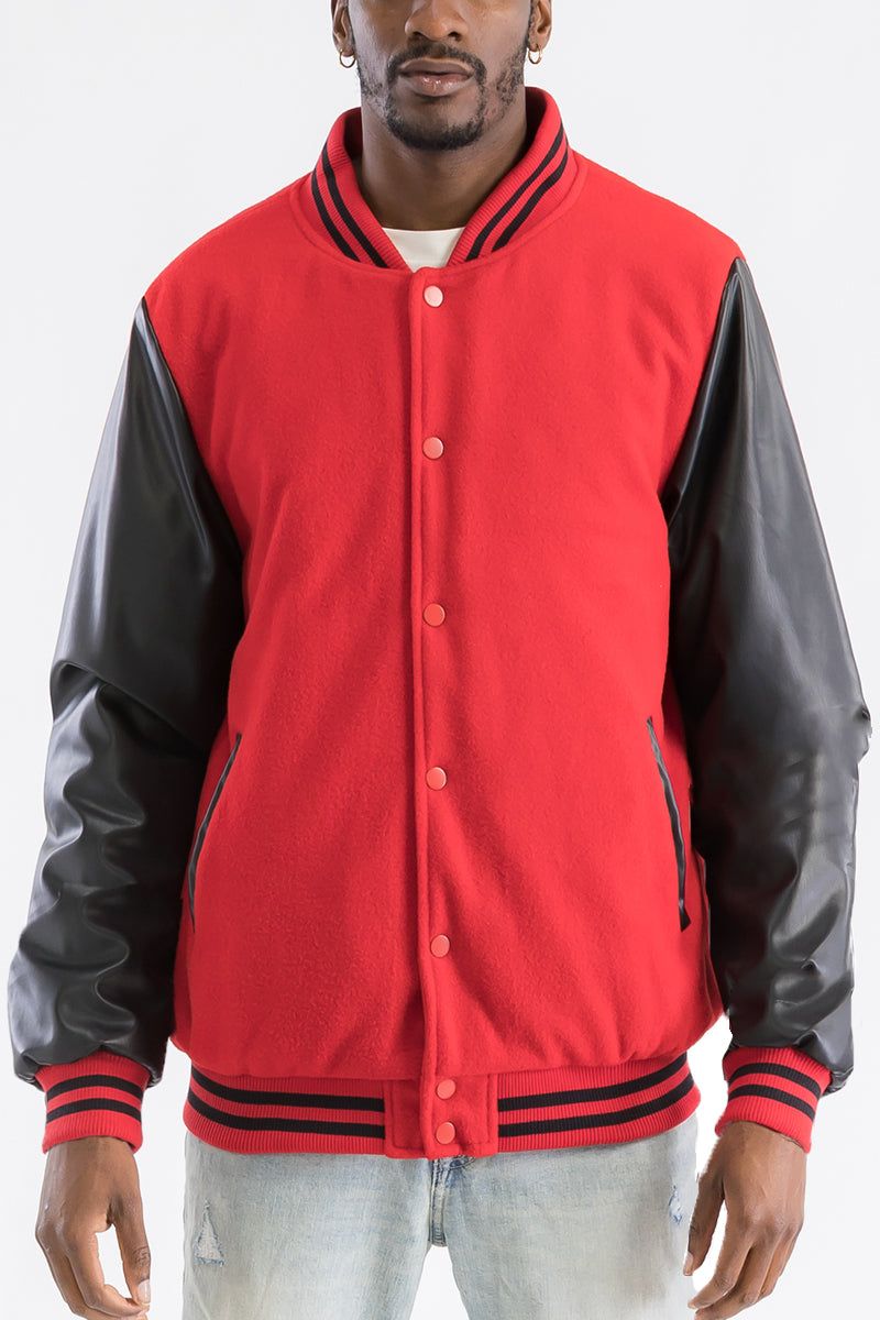 WEIV Melton Letterman Jacket BJ222-BLACK - Karmaloop