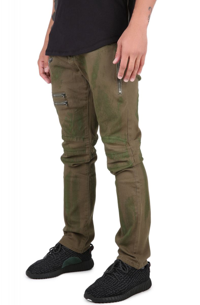 The Riser Destroyed Biker Pant in Olive