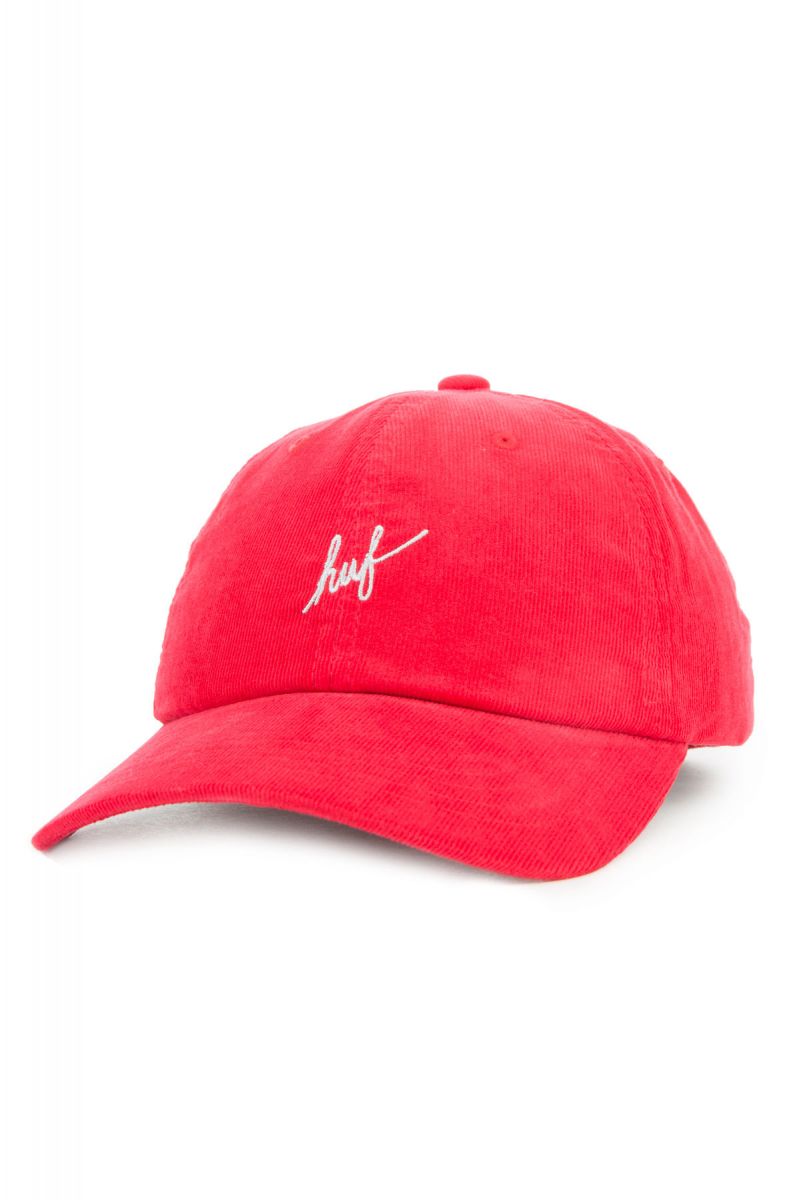 HUF The Corduroy Script Curved Visor Dad Hat in Red HT00205RED Karmaloop