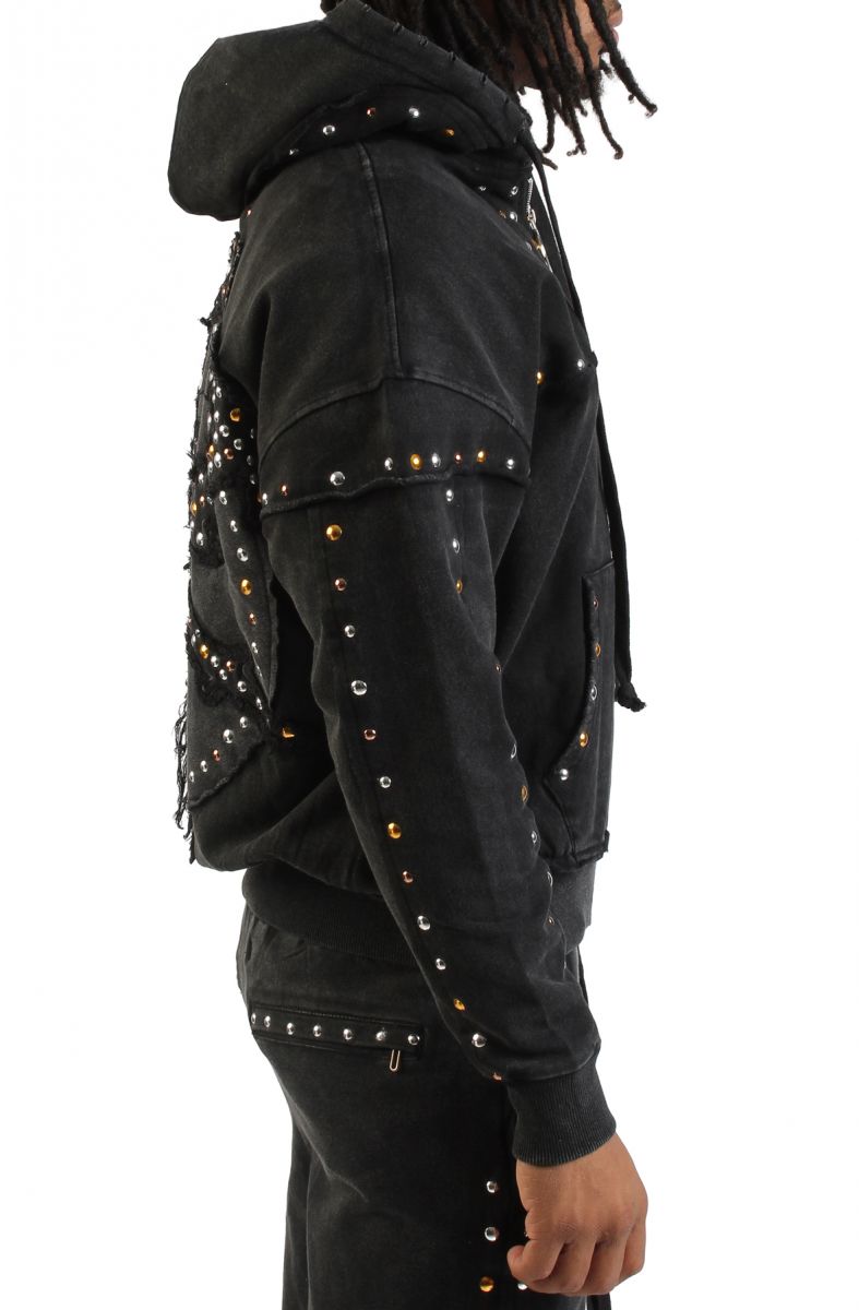 HUDSON Studded Fleece Oversized Zip-Up Hoodie 585-BLK - Karmaloop