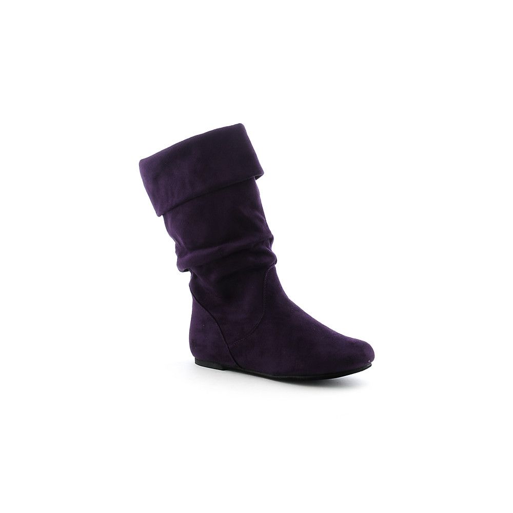 Mona Flying Women's Genuine Leather Mid Calf Boots - Side Zippers, Round Toe, Buckle Strap (Black-Purple, Size 10)