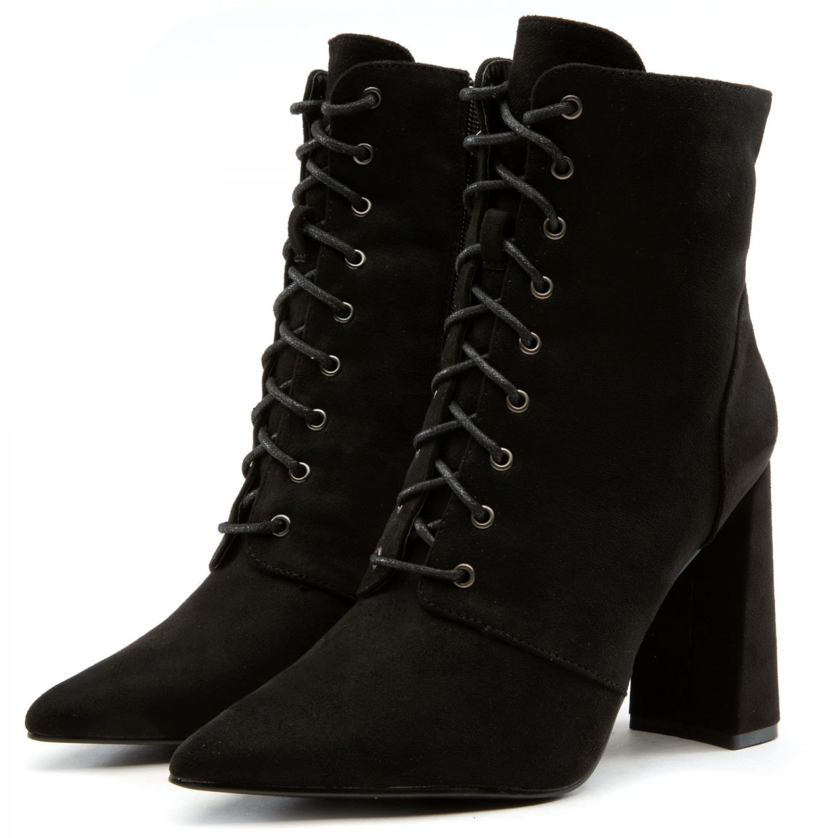 LILIANAS SHOES Milano-1 Lace-Up Block Heel Bootie MILANO-1-BLKSD - PLNDR