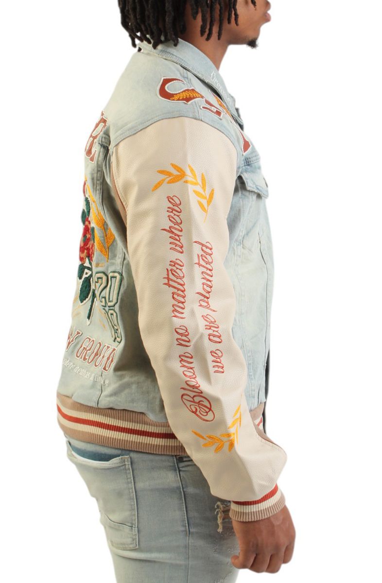 SMOKE RISE Inspire Denim Varsity Jacket JJ25145SK-SEV - Karmaloop