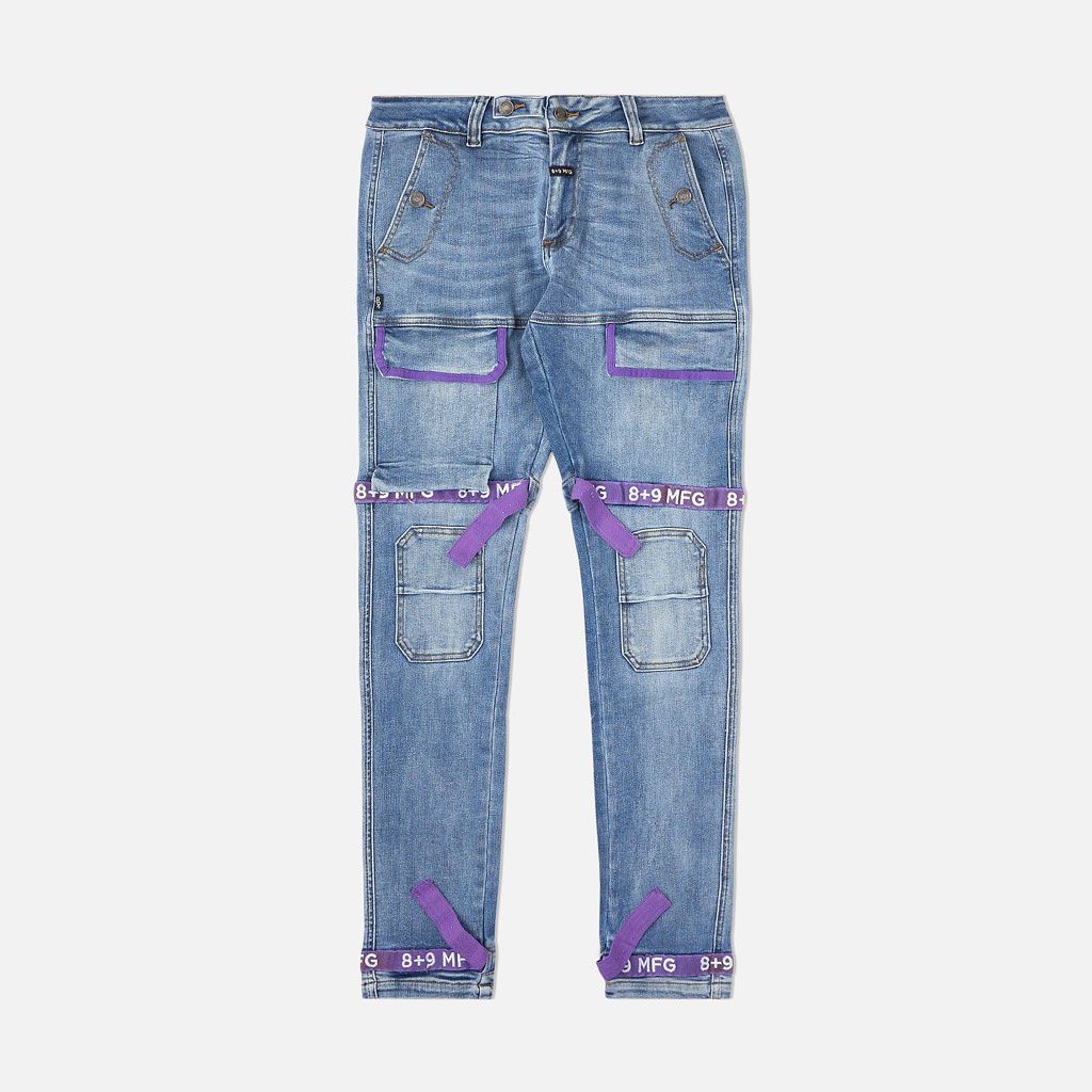 8&9 MFG CO. Strapped Up Slim Utility Medium Washed Jeans Purple  PSTMIDPRP-MIDDENIMPURPLE - Karmaloop