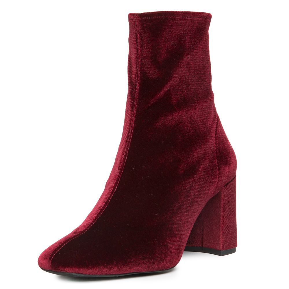 JEFFREY CAMPBELL Cienega Lo Burgundy Velvet Heeled Booties CIENEGA
