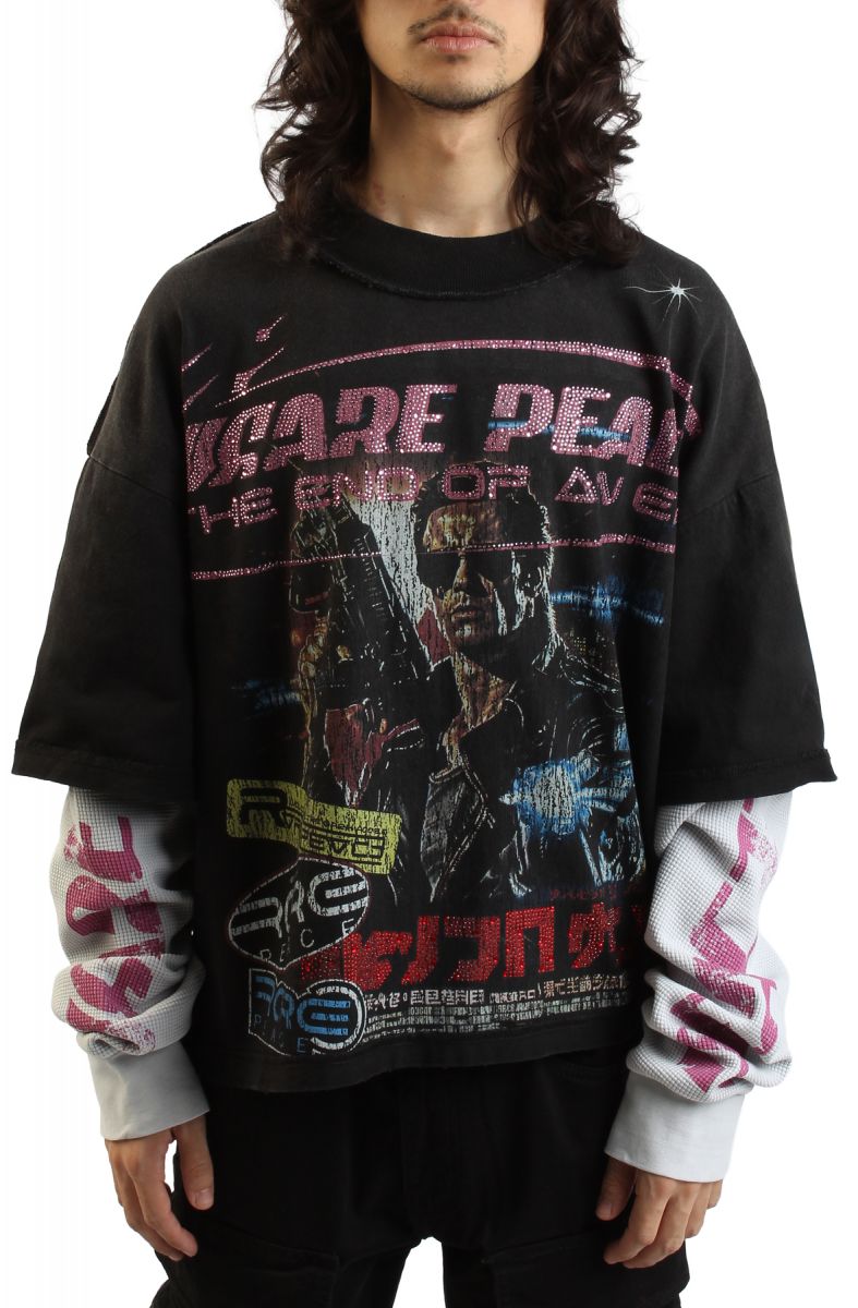 RARE PEACE Cypher Graphic Crop Long Sleeve T-shirt RK5068-BLK