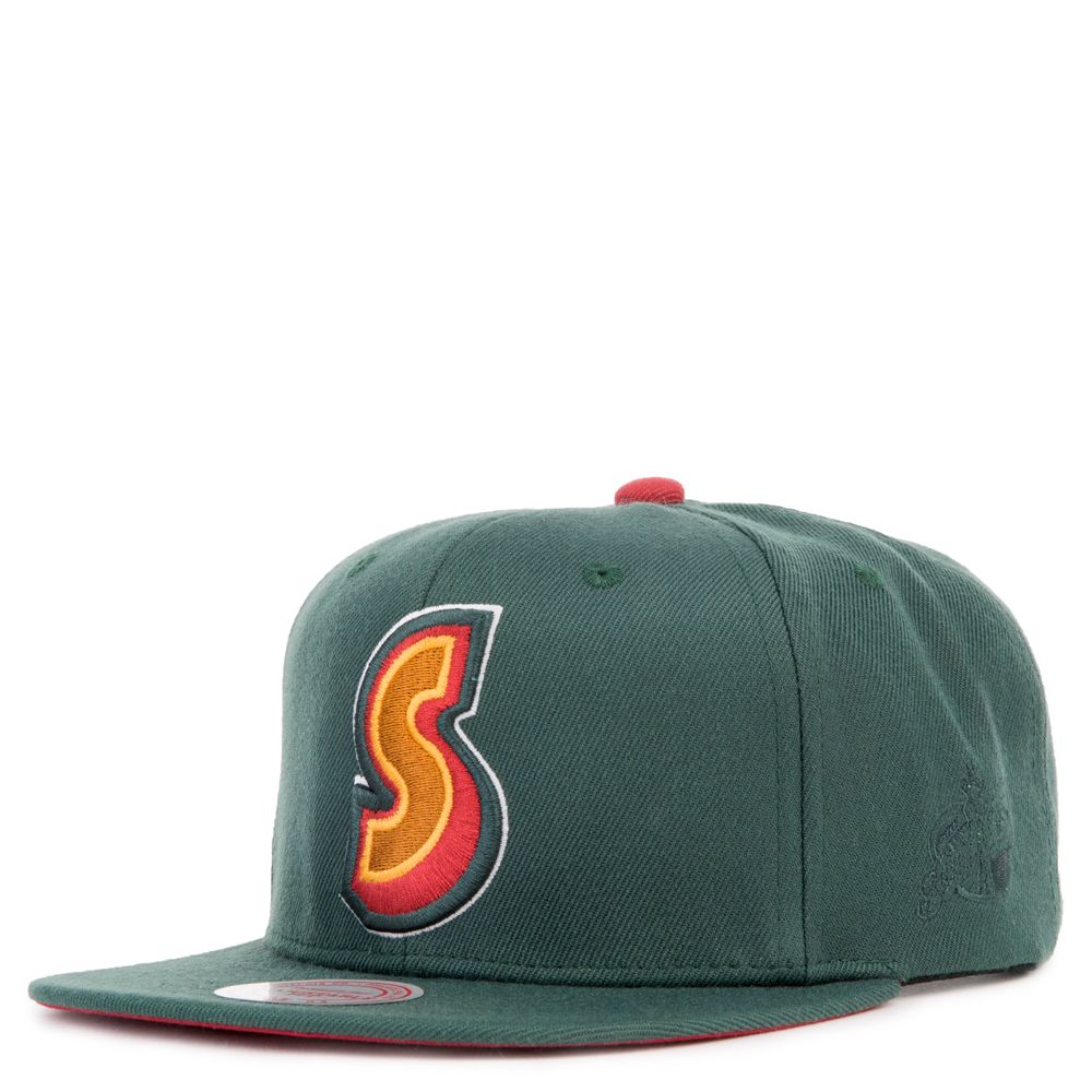 MITCHELL & NESS SEATTLE SUPERSONICS SNAPBACK BH7114-SSU-E-8QQ - Karmaloop