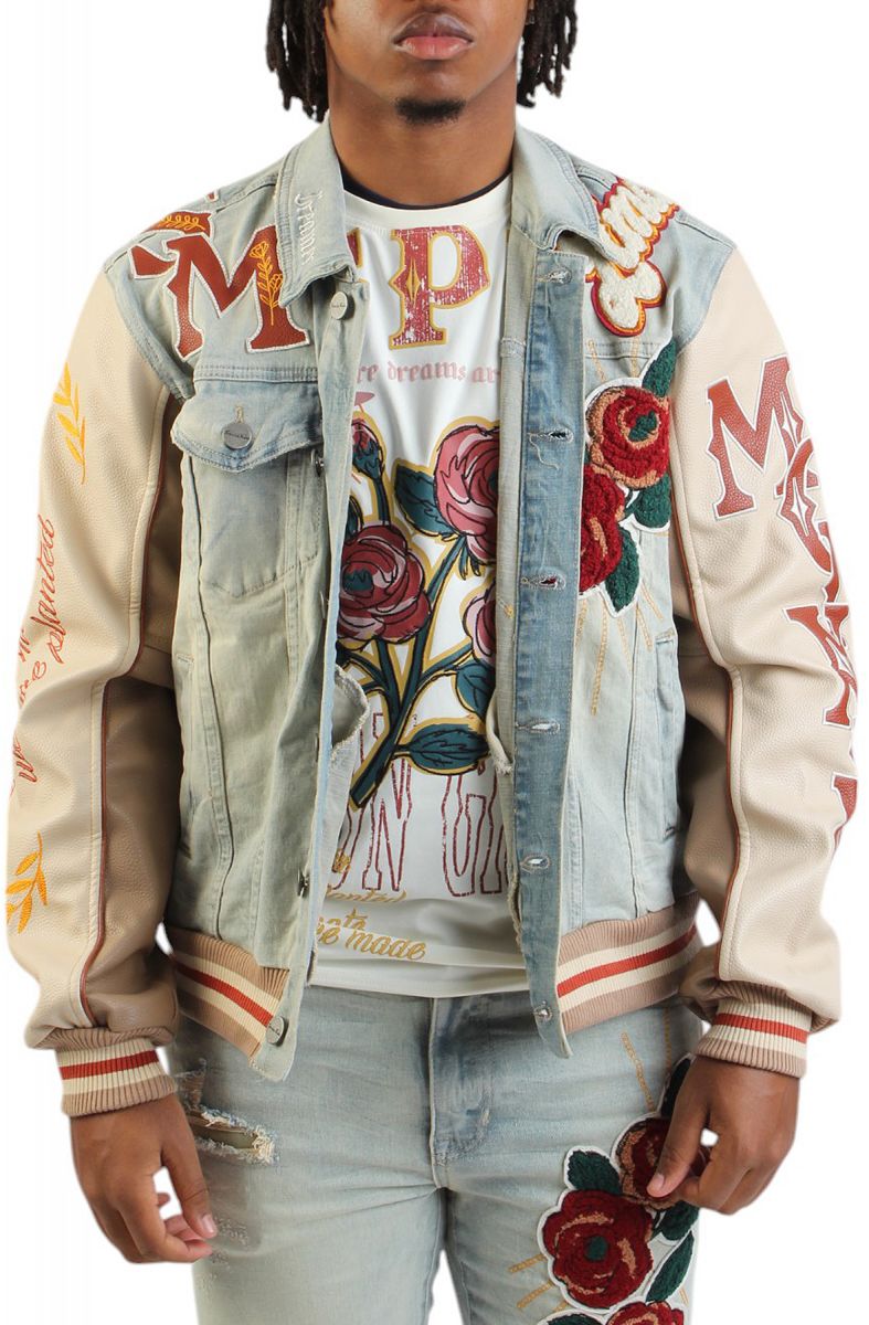 SMOKE RISE Inspire Denim Varsity Jacket JJ25145SK-SEV - Karmaloop
