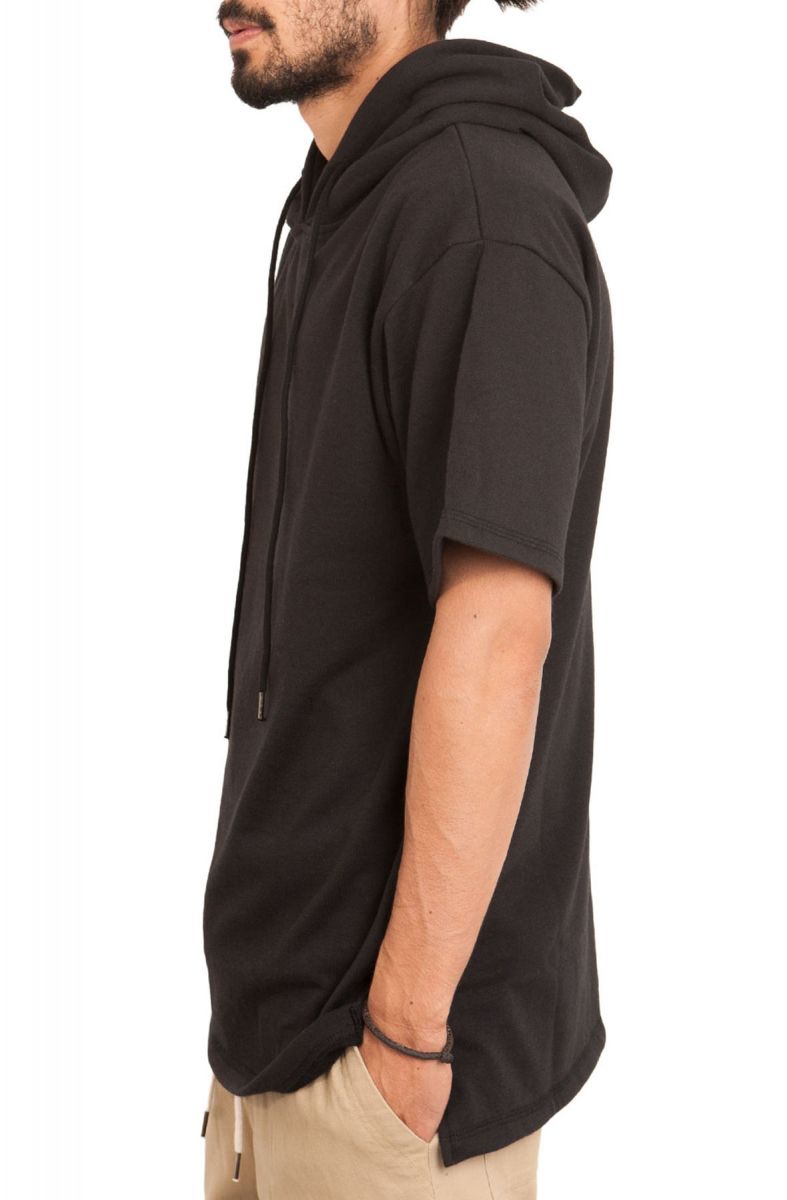 The Short Sleeve Split Hem Hoodie in Black