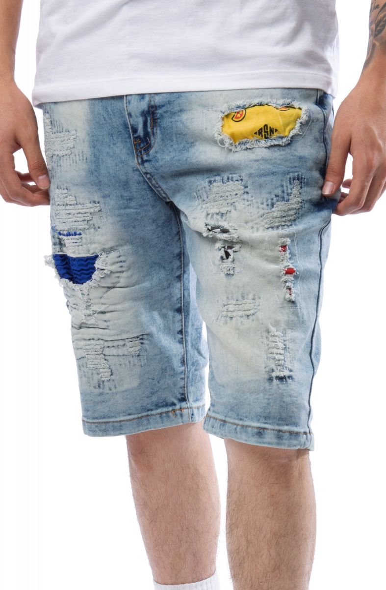 REASON Labored Denim Shredded Shorts A1-775BLU - Karmaloop