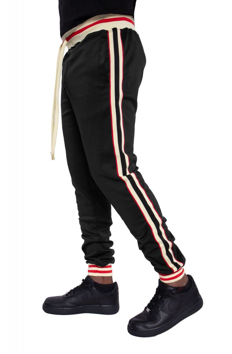 SEIZE&DESIST Fleece Track Pants with Side Stripes SD2176-BLK - Karmaloop