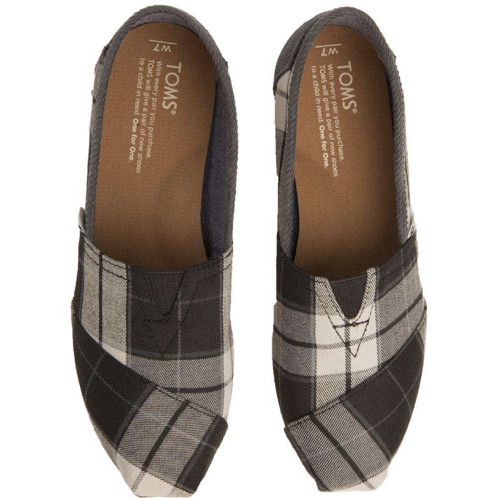 TOMS Toms Classic Black and White Plaid Woven Flats Black 10008926 ...