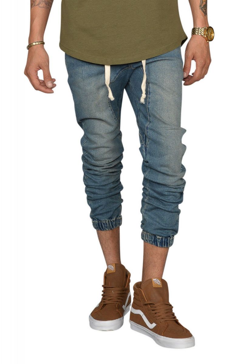 denim jacket and jogger pants