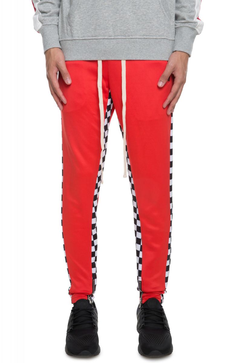 white track pants red stripe