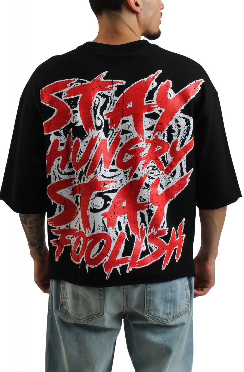 AKS Stay Hungry French Terry Cropped Shirt AKDEC25TS_14-BLK
