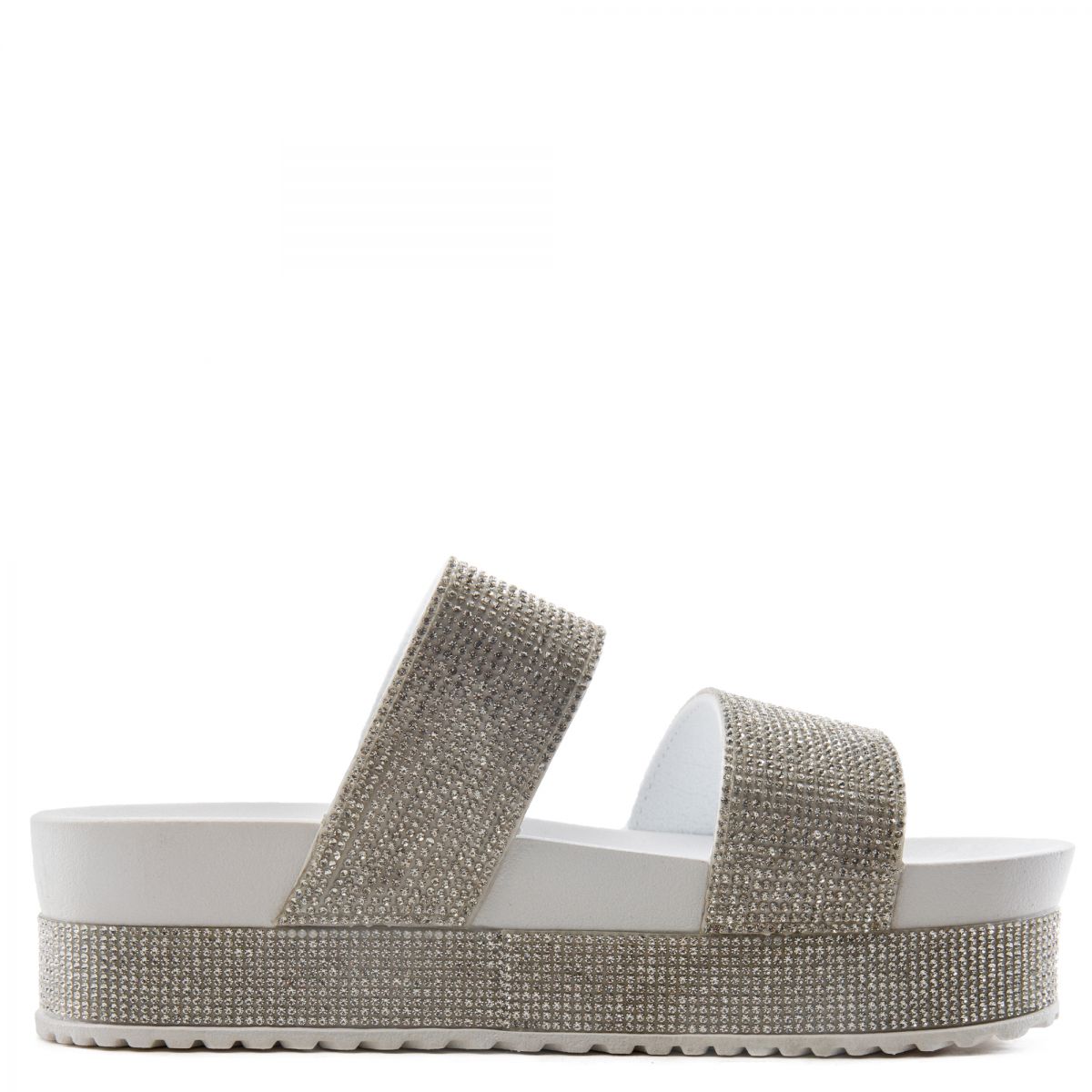 LILIANAS SHOES Buffy-1 Rhinestone Band Platform Slides BUFFY-1-WHT - Karmaloop