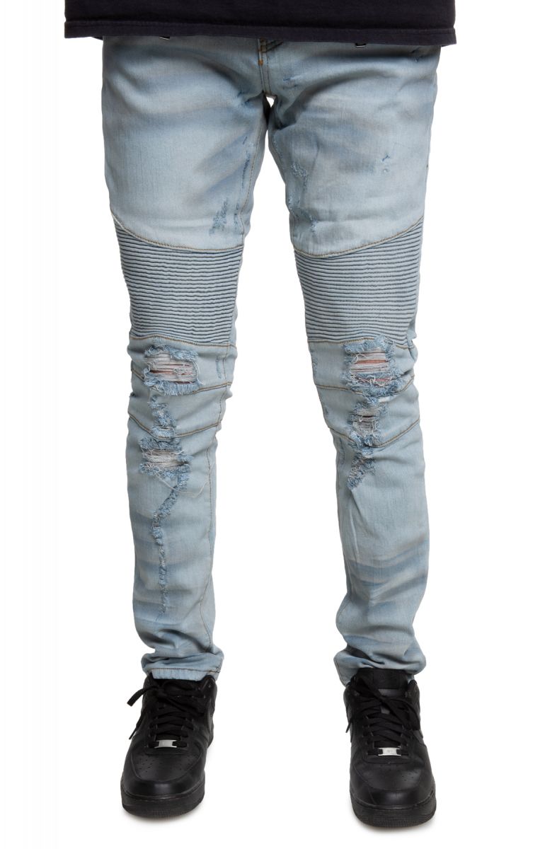 EMBELLISH Allen Biker Denim in Light Indigo Wash EMBSP120-122 PLNDR